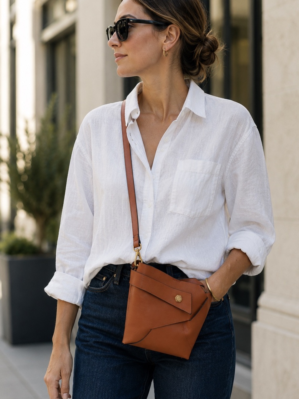 Cognac Origami Fold Flat Convertible Crossbody Shoulder Bag